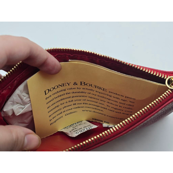Women's Dooney & Bourke Red Leather Wristlet Clutch One Size Beige Stitching - Picture 8 of 10